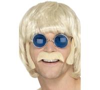 Smiffys, Herren Hippie Verkleidungs Set, Koteletten und Schnurrbart, One Size