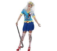 Smiffys High School Horror Zombie Hockey Player Costume, B Top, Skirt and Headband with Blood Splatters, Halloween Adult Fancy Dress, Zombie Dress Up Costumes