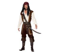 Smiffys High Seas Pirate Costume, Brown Top, Short Trousers, Baldric, Belt & Headscarf, Fancy Dress, Pirate Dress Up Costumes
