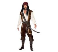Smiffys High Seas Pirate Costume, Brown Top, Short Trousers, Baldric, Belt & Headscarf, Pirate Fancy Dress, Pirate Dress Up Costumes