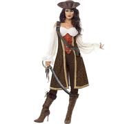 Adult High Seas Pirate Wench Costume Dress size MEDIUM, Brown