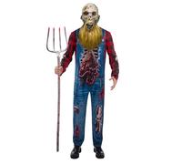 Smiffys Hillbilly Zombie Costume for Adults, Scary Halloween Fancy Dress with Distressed Jumpsuit Printed with Gore and Plaid Effect, Rotting Mask for Undead Horror Parties Creepy Dress Up