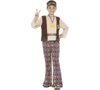 Smiffys Hippie Boy Costume, with Top, Attached Waistcoat, (Size L)