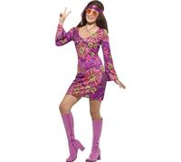 Woodstock Hippy Multi-Coloured Chick Costume Dress Headscarf Medallion