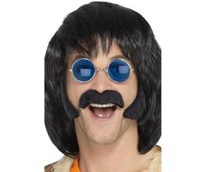 Smiffys Hippie Disguise Set, Black with Porkchop Sideburns & Moustache, Self Adhesive, 1960's Groovy Fancy Dress, Adult Dress Up Cosmetics & Disguises.