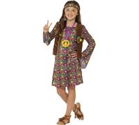 Smiffys Hippie Girl Costume, with Dress, Multi-Coloured Attached Waistcoat, Headband & Medallion, Girls Fancy Dress, Child Dress Up Costumes