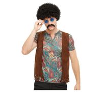 Smiffys Hippie Instant Kit, Multi-Coloured with Wig, Glasses, Tash and Necklace, 1970's Disco Fancy Dress, Adult Dress Up Accessories, World Book Day