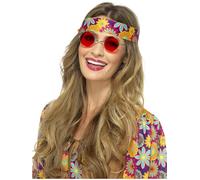 Smiffys Hippie Specs, Red , 1960's Groovy Fancy Dress, Adult Dress Up Accessories