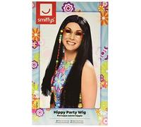 Ladies Black Beaded Hip Wig - wig hippy black fancy dress long costume hippie party beads 60s ladies 70s 1960s smiffys