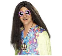 Smiffys Hippy Wig, Brown Long with Centre Parting, 1960's Groovy Fancy Dress, Adult Dress Up Wigs Halloween