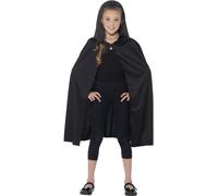 Smiffys Hooded Cape, Black Long, Halloween Child Fancy Dress, Child Dress Up Acc