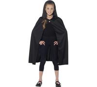 Smiffys Hooded Cape, Black Long, Halloween Child Fancy Dress, Child Dress Up Accessories