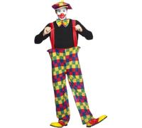 Smiffys Hooped Clown Costume for Adults, Multi-Coloured Fancy Dress with Oversized Hooped Trousers, Hat Bow Tie, Classic Circus Carnival Clown Outfit for Parties, Festivals Halloween, Large