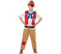 Horrible Histories Children's Pirate Crew Costume, Red Striped Shirt & Pants with Accessories, Authentic Pirate Crew Look, Official License for World Book Day or Halloween