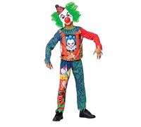 Horror Clown Costume Boys Scary Halloween Clown Fancy Dress Outfit + Mask