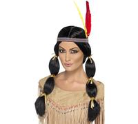 Smiffy's Indian Wig with Pigtails and Headband - Black
