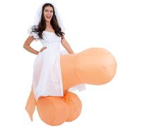 Smiffys Inflatable Bride Costume, Includes White Bride Dress with Veil & Inflatable Ride-On Penis, Funny Adult Hen Party Fancy Dress Costume with Fan