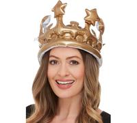 Smiffys Inflatable Crown, Gold 23cm/9in, Funny Fancy Dress, Comedy Dress Up Accessories