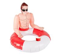 Smiffys Inflatable Lifeguard Hunk Swim Ring, Red & White 88cm/35in, Hawaiian Luau Fancy Dress, Hawaiian Dress Up Accessories