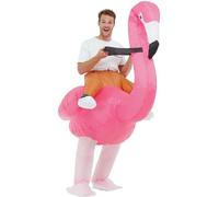 Smiffys Inflatable Ride Em Flamingo Costume, Pink with Oversized Bodysuit & Self Inflating Fan, Party Animals Fancy Dress, Animal Dress Up Costumes