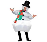 Smiffys Inflatable Snowman Costume, White with Bodysuit, Hat, Scarf & Self Inflating Fan, Christmas Adult Fancy Dress, Adult Dress Up Costumes