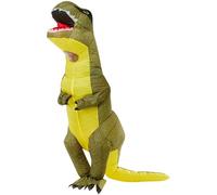 Smiffys Inflatable T-Rex Costume, Green All In One with Self Inflating Fan, Funny Fancy Dress, Dinosaur Dress Up Costumes