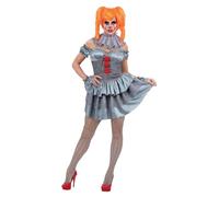 Smiffys IT Chapter Two Pennywise Ladies Costume for Adults, Mini Dress with Sleeves, Neck Ruffle, and Tights, Grey, Officially Licensed, Ideal for Halloween and Matching Fancy Dress Parties