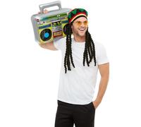 Smiffys Jamaican Kit, Multi-Coloured with Dreadlocks, Glasses & Inflatable Radio, Hawaiian Luau Fancy Dress, Adult Dress Up Accessories