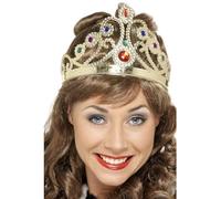 Smiffys Jewelled Queen's Crown, Mixed Colours Assorted Gold and Silver, Historical Fancy Dress, Halloween Fancy Dress Accessories Dress Up Accessories