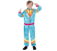 Smiffys Kids 80s Costume - Blue Retro Shell Suit Tracksuit for Boys & Girls - Neon 1980s Disco Fancy Dress Outfit for Parties, Festivals & School Dress Up