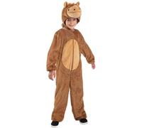 Smiffys Kids Camel Costume, Brown Plush Jumpsuit with Beige Belly and Character Hood, Children’s Animal Fancy Dress Outfit for Nativity Plays, Parties & School Events