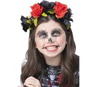 Smiffys Kids DOTD Black & Red Rose Headband, Halloween Child Fancy Dress, Day of The Dead Dress Up Hats