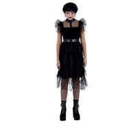 Smiffys Kids Gothic Prom Costume Dress with Mesh Frills, Halloween Child Fancy Dress, Gothic Schoolgirl Dress Up Costumes