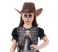 Smiffys Kids Haunted Skeleton Cowboy Hat - Faux Suede Halloween Wild West Skull Hat for Boys & Girls - Spooky Skeleton Cowboy Costume Accessory - Child’s Fancy Dress Dress-Up Hat