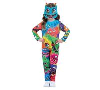 Smiffys Kids Monster Party Costume, Colourful All-Over Print Jumpsuit with Matching Monster Mask, Children’s Fancy Dress Outfit for Halloween, Birthdays and Parties, age 4-6