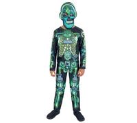 Smiffys Kids Skeleton Gamer Costume Glow in the Dark All in One with Mask, Child Halloween Fancy Dress Outfit, Boys Girls Spooky Skeleton Gamer Dress Up for Trick or Treat, Parties, Age 4-6