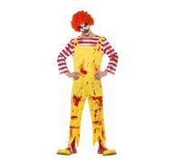 Smiffys Kreepy Killer Clown Costume, Yellow & Red with Jumpsuit, Halloween Cirque Sinister Fancy Dress, Clown Dress Up Costumes