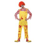 Smiffys Kreepy Killer Clown Costume, Yellow & Red with Jumpsuit, Halloween Cirque Sinister Fancy Dress, Clown Dress Up Costumes