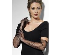 Smiffys Lace Gloves, Black with Spiderwebs, Fever Gloves Fancy Dress, Fever Dress Up Accessories Halloween