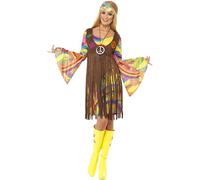 Smiffys, Ladies' 60s Groovy Lady Costume, Dress, Vest and Headband, Hippie, SizeLBrown