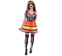Smiffys Ladies Day of the Dead Costume with Dress and Rose Headband Veil Women’s Dia de los Muertos Halloween Fancy Dress Outfit, Medium