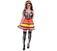Smiffys Ladies Day of the Dead Costume with Dress and Rose Headband Veil Women’s Dia de los Muertos Halloween Fancy Dress Outfit, Large