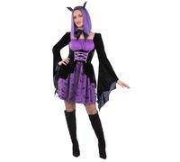 Smiffys Ladies Purple Cosplay Vampiress Costume with Dress and Headband Women’s Gothic Vampire Halloween Fancy Dress Outfit, Small