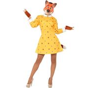 Smiffys Lady Fox Costume, Yellow with Dress, Attached Tail, Gloves & EVA Mask, F