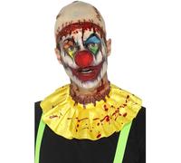 Smiffys Latex Creepy Clown Instant Kit, Yellow Bald Cap & Neck Ruffle with Slashed Neck Wound, Halloween Cirque Sinister Fancy Dress, Clown Dress Up Accessories