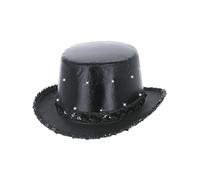 Smiffys LED Light Up Metallic Top Hat, Black with Elastic Inner Rim, Party & Carnival Fancy Dress, Adult Dress Up Hats