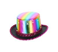 Smiffys LED Light Up Metallic Top Hat, Rainbow with Elastic Inner Rim, Party & Carnival Fancy Dress, Adult Dress Up Hats