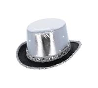Smiffys LED Light Up Metallic Top Hat, Silver with Elastic Inner Rim, Party & Carnival Fancy Dress, Adult Dress Up Hats