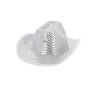 LED Light Up Sequin Cowboy Hat Silver Adults Wild West Fancy Dress Western