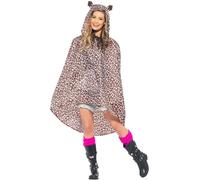 Smiffys Leopard Party Poncho, Leopard Print with Drawstring Bag, Party Poncho Fancy Dress, Animal Dress Up Costumes Halloween